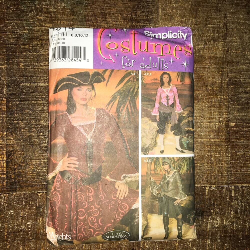 Simplicity Sewing Pattern 4914 Misses Costume PIrate Top Skirt Pant 6-12 UNCUT